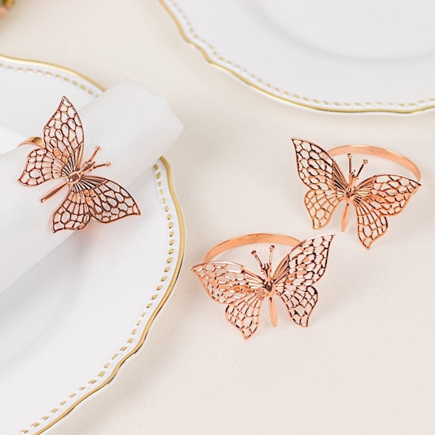 Home Collection Pack of 4 Metal Napkin Rings Laser Cut Butterfly Design