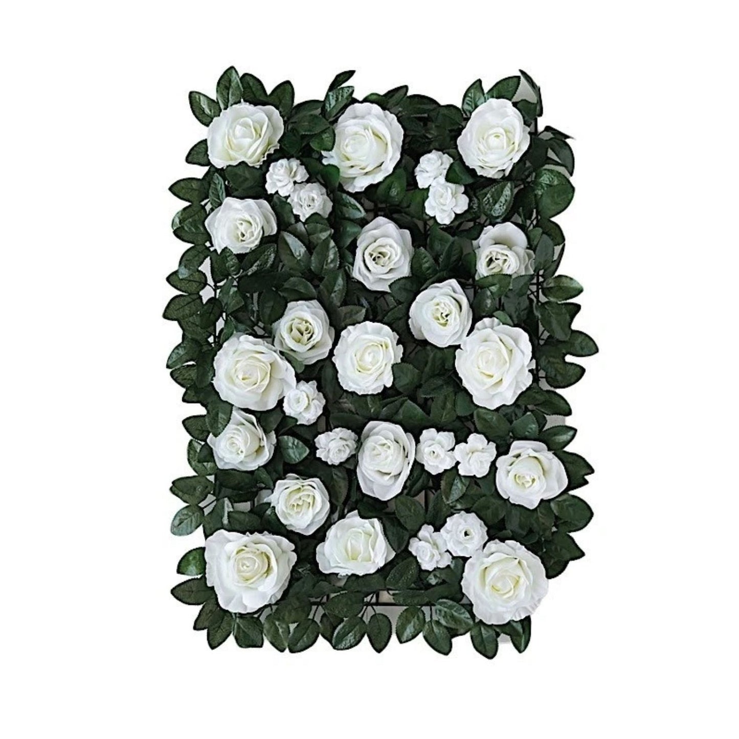 Home Collection Green and White Rose Silk Flower Wall Backdrop Panel 24x18 Inch