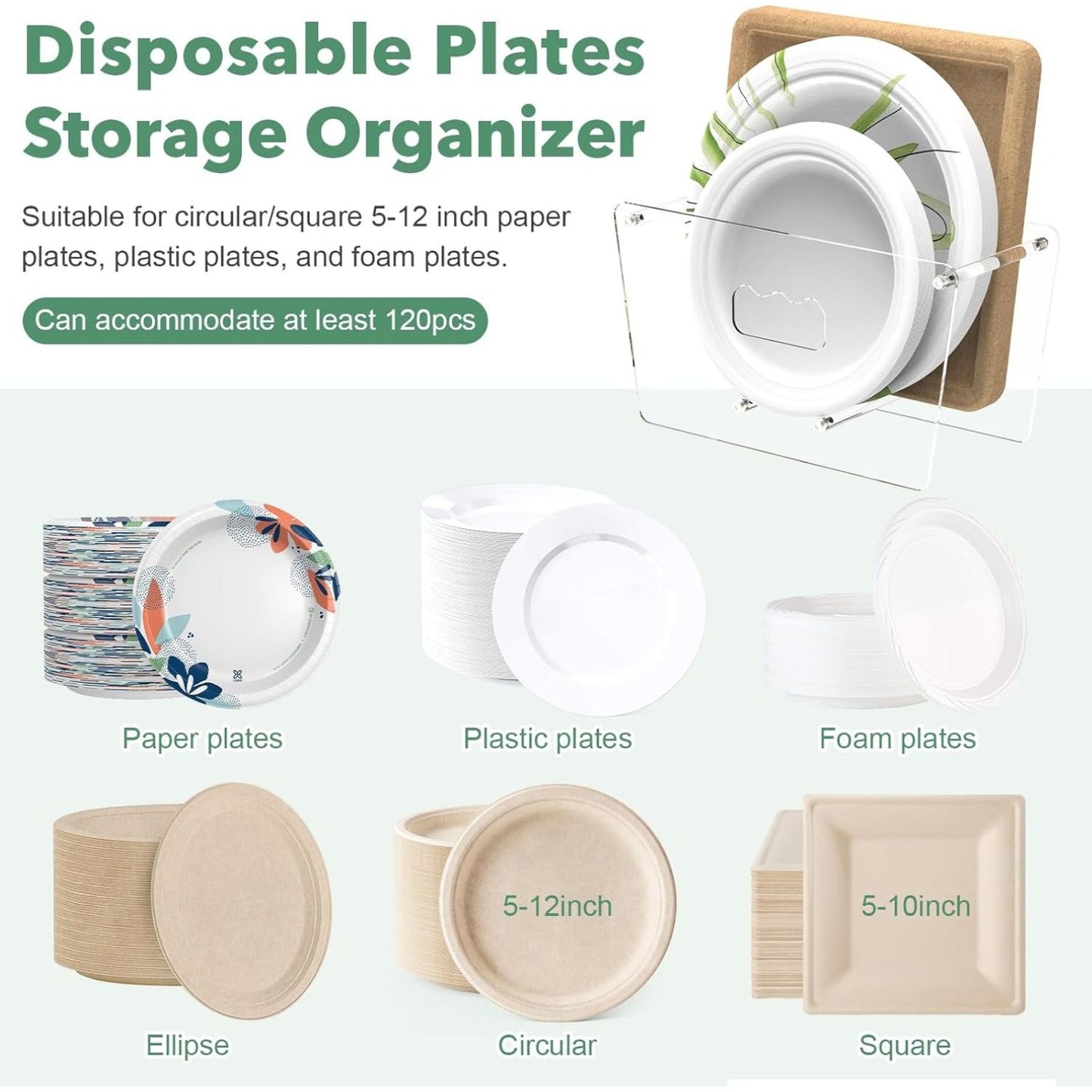 Home Collection Countertop Disposable Paper Plate Dispenser for 5 to 12 Inch Plates