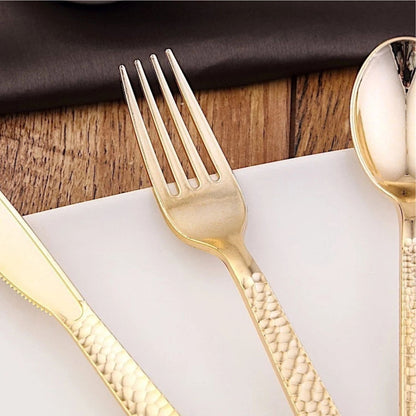 Home Collection Disposable Gold Hammered Design Plastic Forks