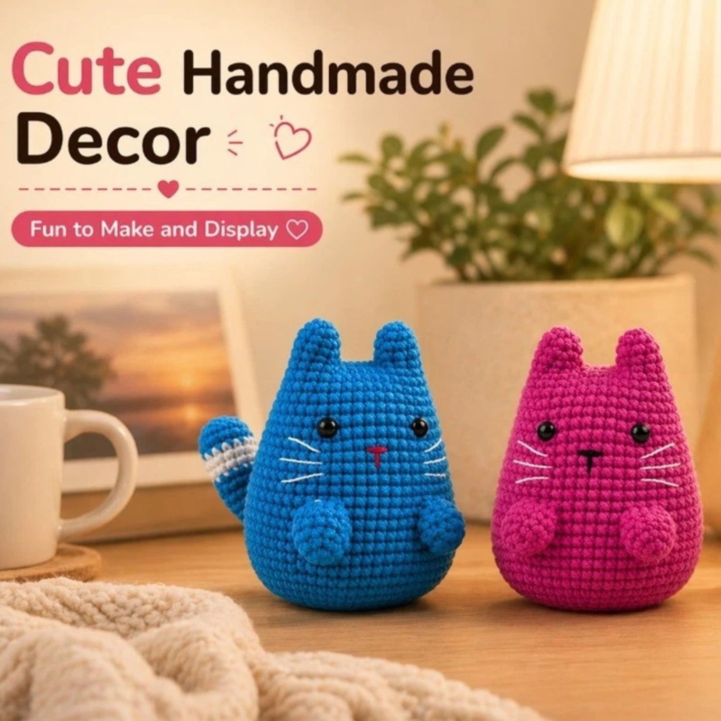 Home Collection Pack of 2 Munchkin Cat Crochet Kit for Beginners