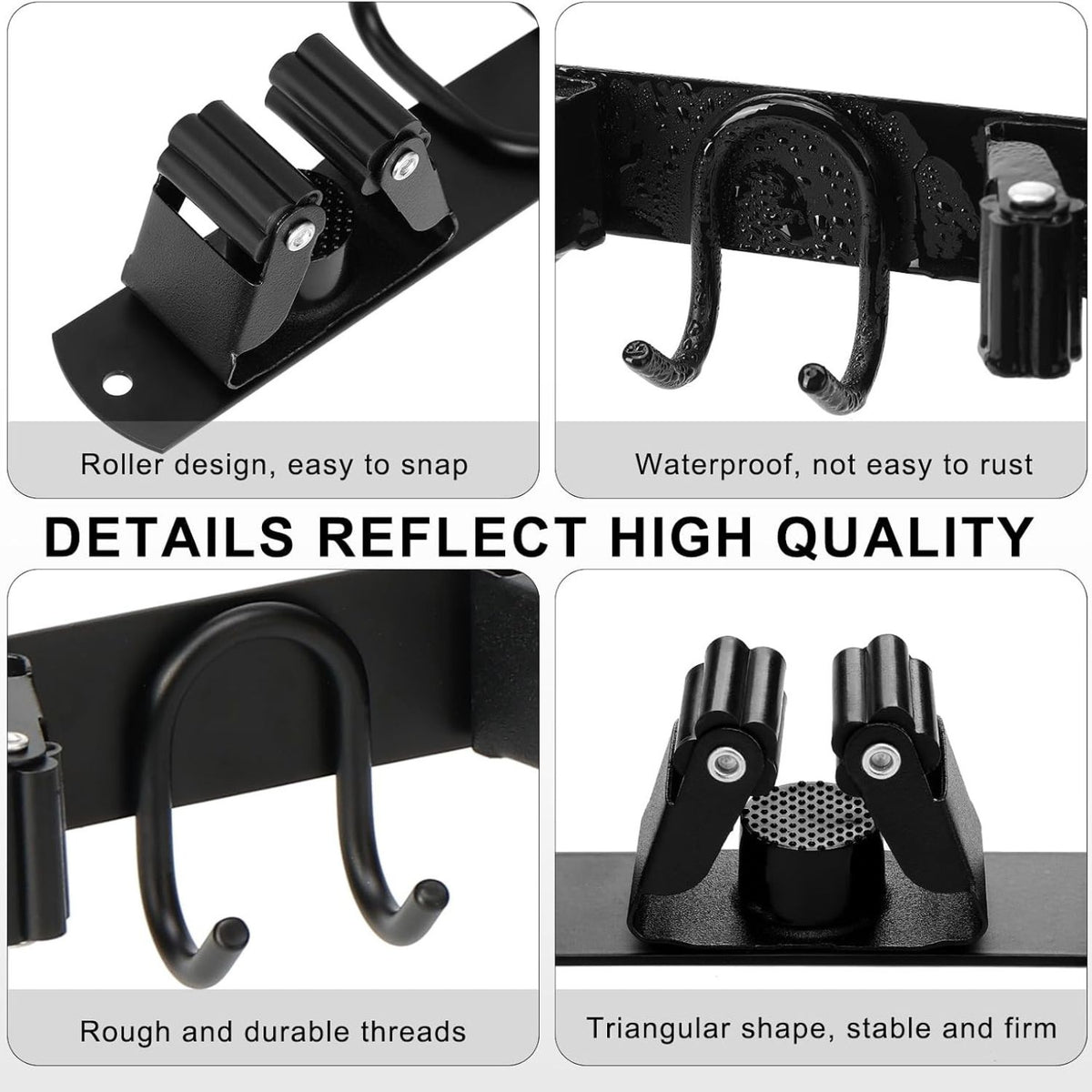 Home Collection Stainless Steel Wall Mounted Mop and Broom Holder with 4 Slots and 6 Hooks