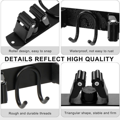 Home Collection Stainless Steel Wall Mounted Mop and Broom Holder with 4 Slots and 6 Hooks