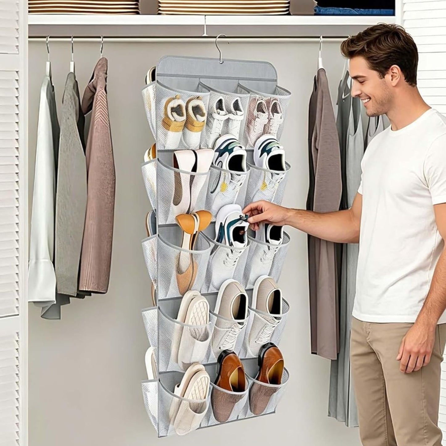 Home Collection 30 Pocket Dual-Sided Hanging Shoe Organizer with Rotating Hanger for Closet