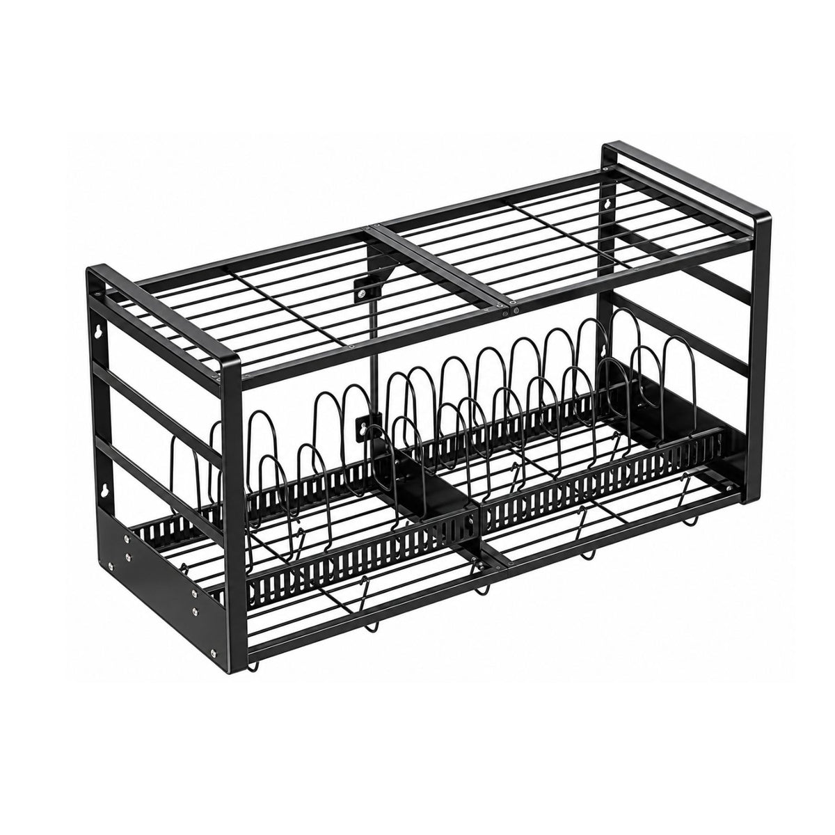 Home Collection 2Tier Wall Mounted Pot Rack with 20 Hooks and Lid Holder 31 Inch