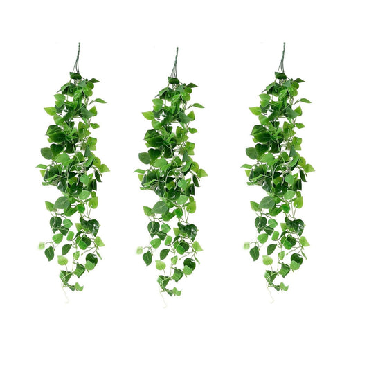 Home Collection Pack of 3 Green Silk Pothos Artificial Hanging Plants