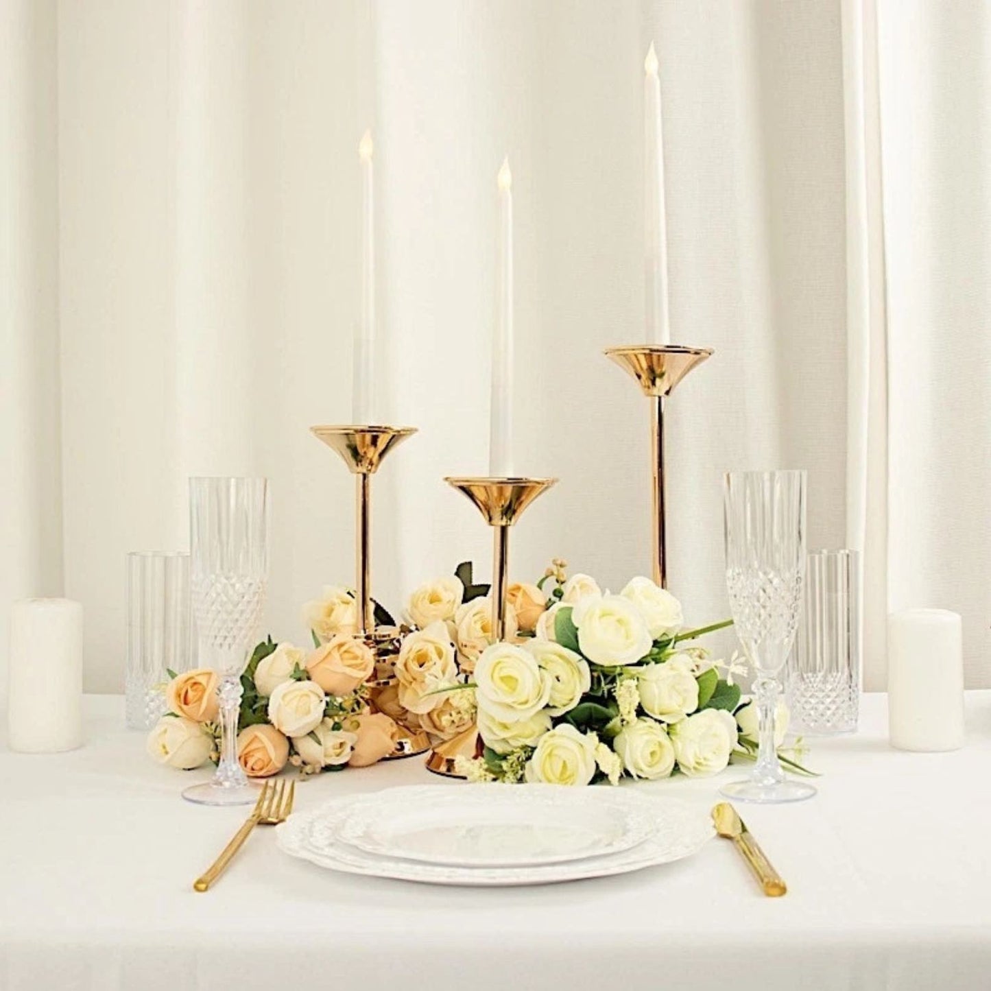 Home Collection Pack of 3 Gold Taper Candle Holders