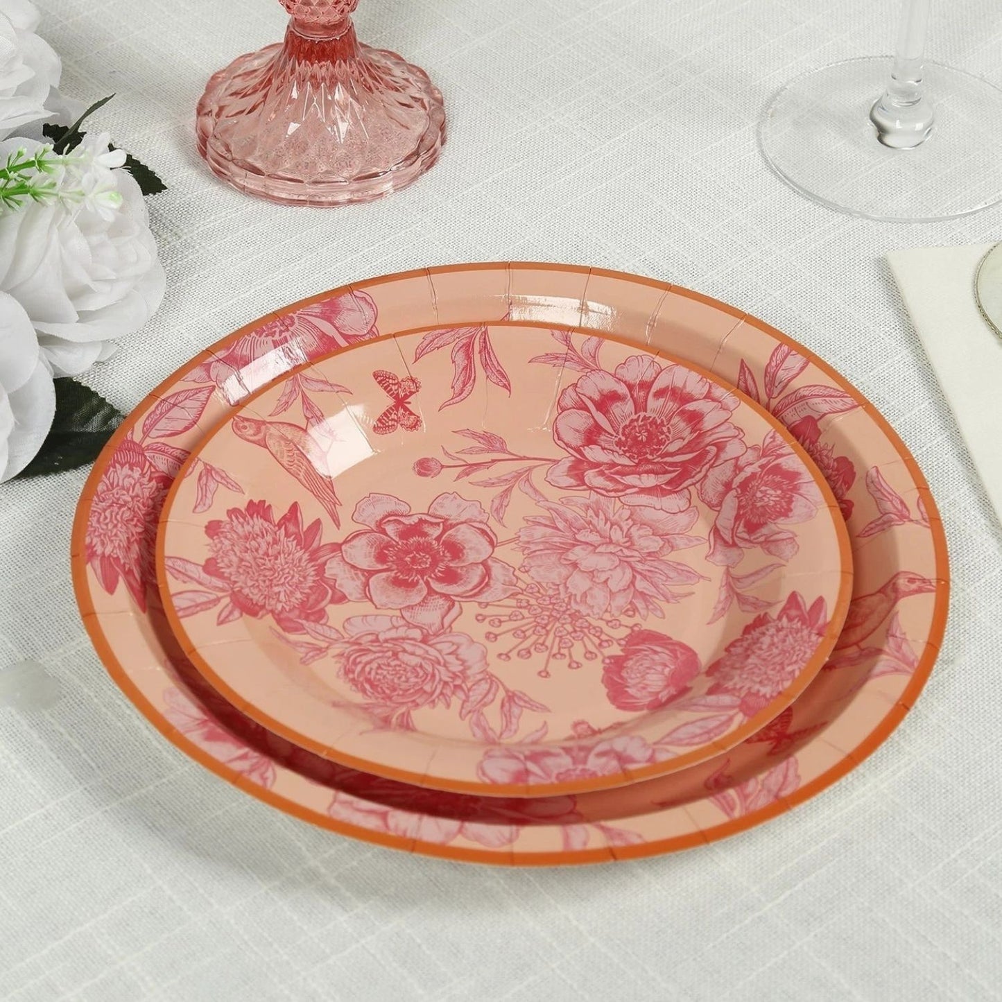 Home Collection  Pack of 50 Dusty Rose Floral Dessert and Dinner Plates with Gold Rim