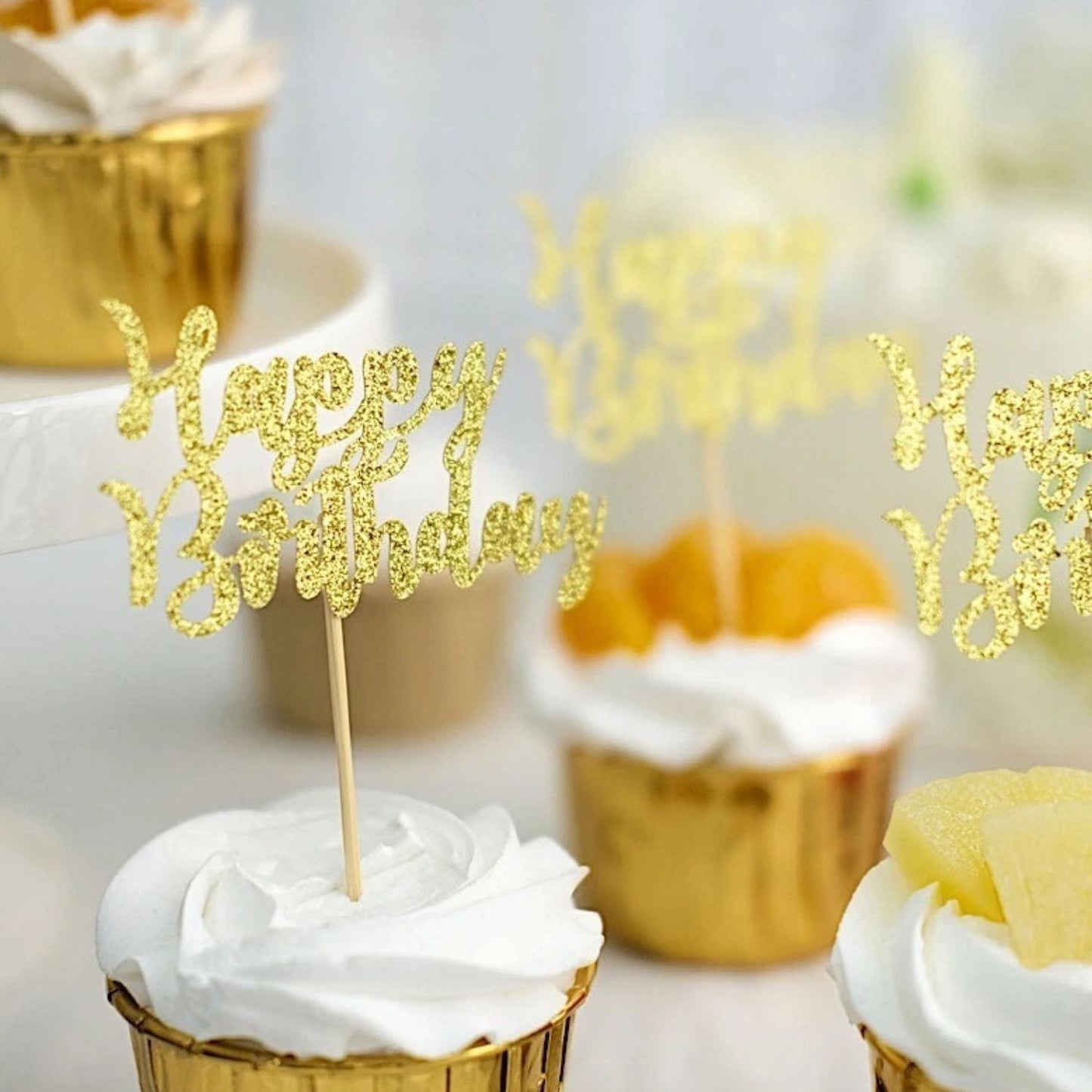 Home Collection 24-Pack Gold Glitter Happy Birthday Cupcake Toppers