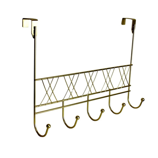 Home Collection Over The Door 5 Hook Rack Closet Storage Organizer Gold