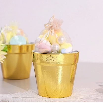 6Pcs Gold Metallic Round Plastic Flower Pots