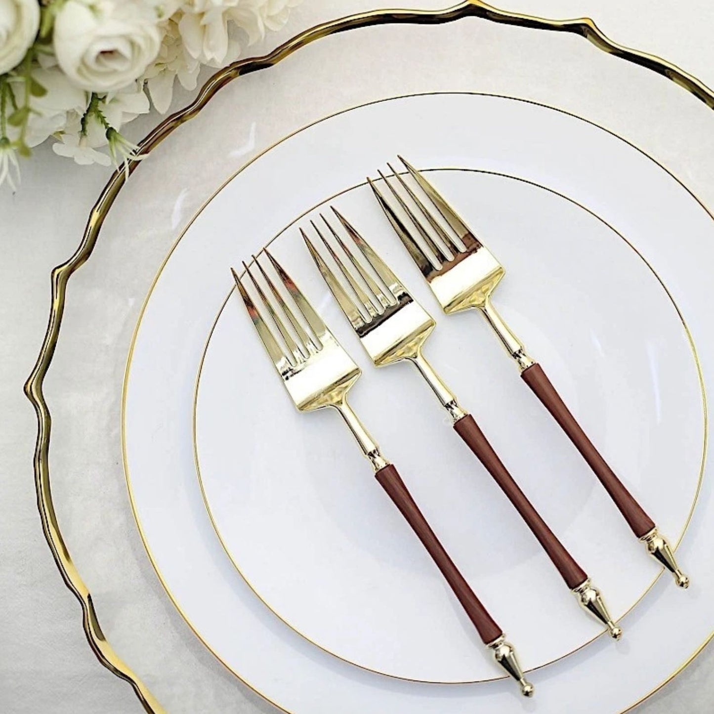 Home Collection Pack of 24 Gold Brown Plastic Forks Roman Column Handle 8"