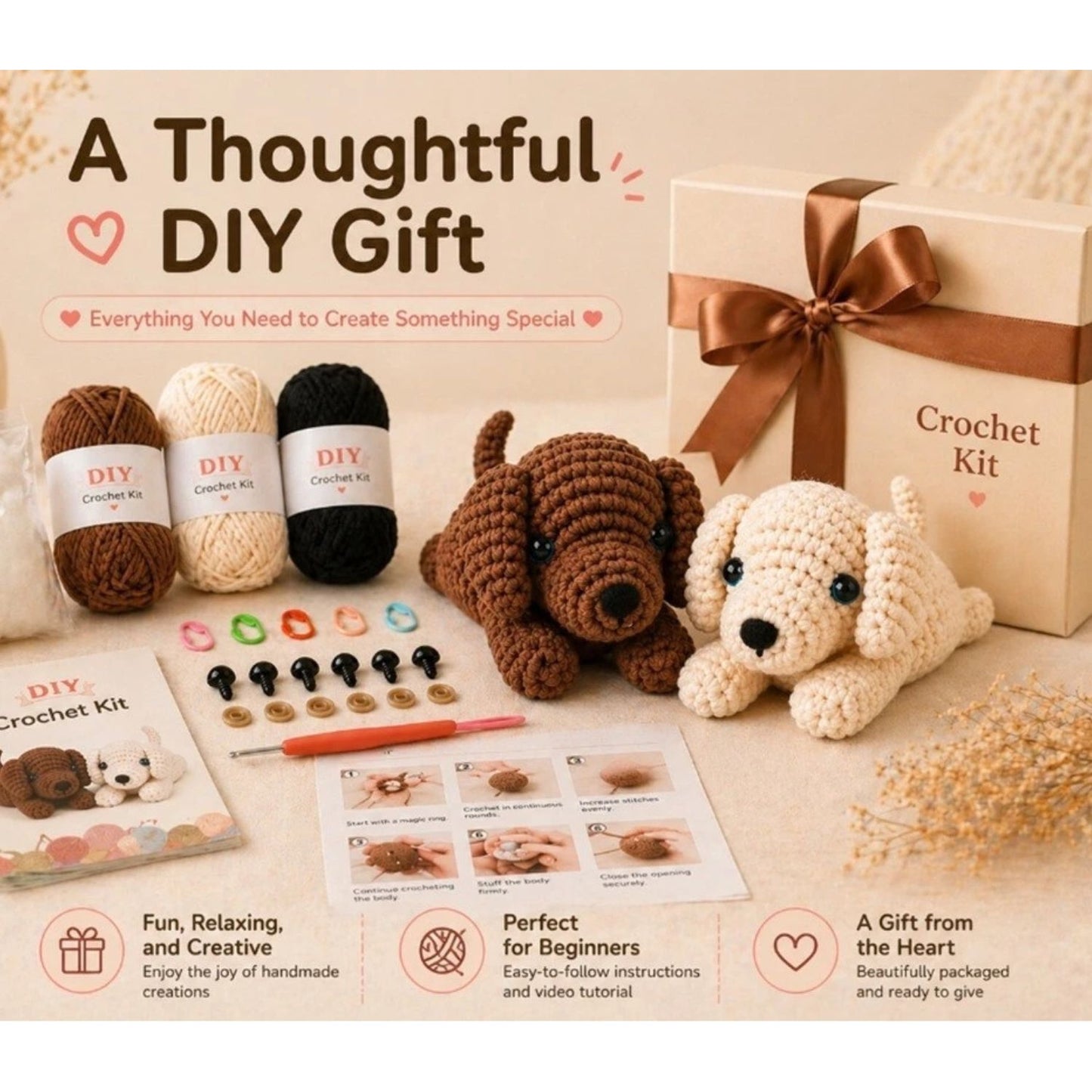 Home Collection Pack of 2 Golden Retriever Crochet Kit for Beginners