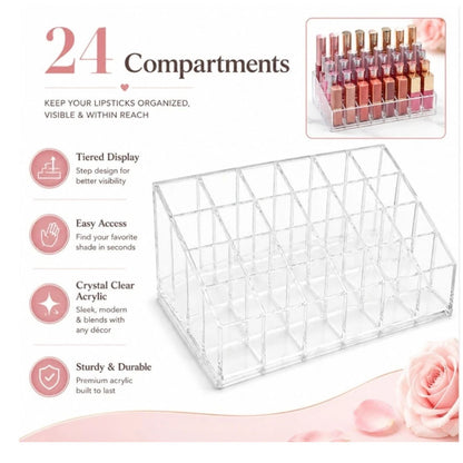 Home Collection 24 Slot Acrylic Lipstick Holder Makeup Organizer