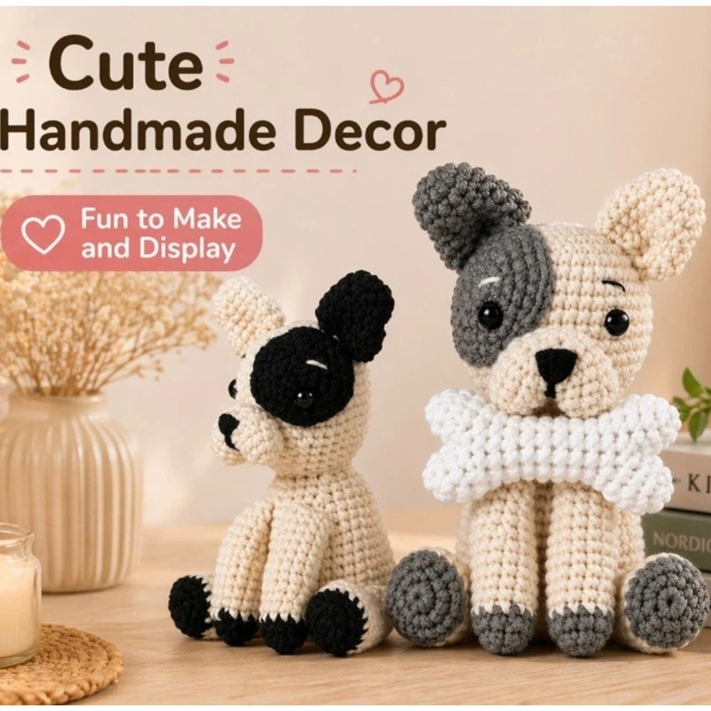 Home Collection Bulldog Crochet Kit Pack of 2 for Beginners