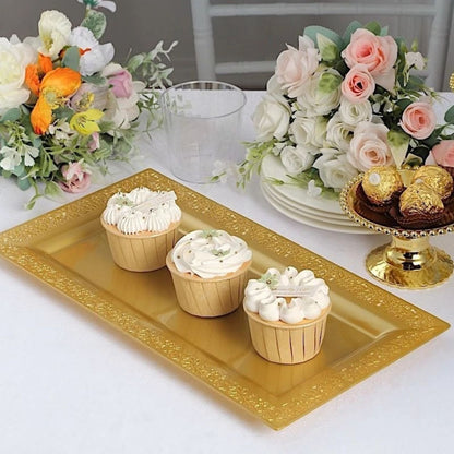 Home Collection Pack of 4 Gold Plastic Rectangle Serving Trays 14"