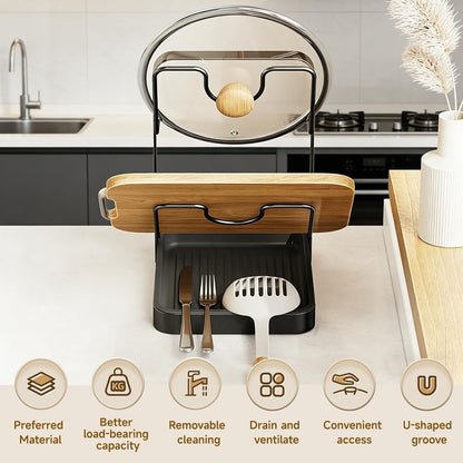 Home Collection 2 Tier Kitchen Pot Lid Storage Rack with Detachable Drip Tray