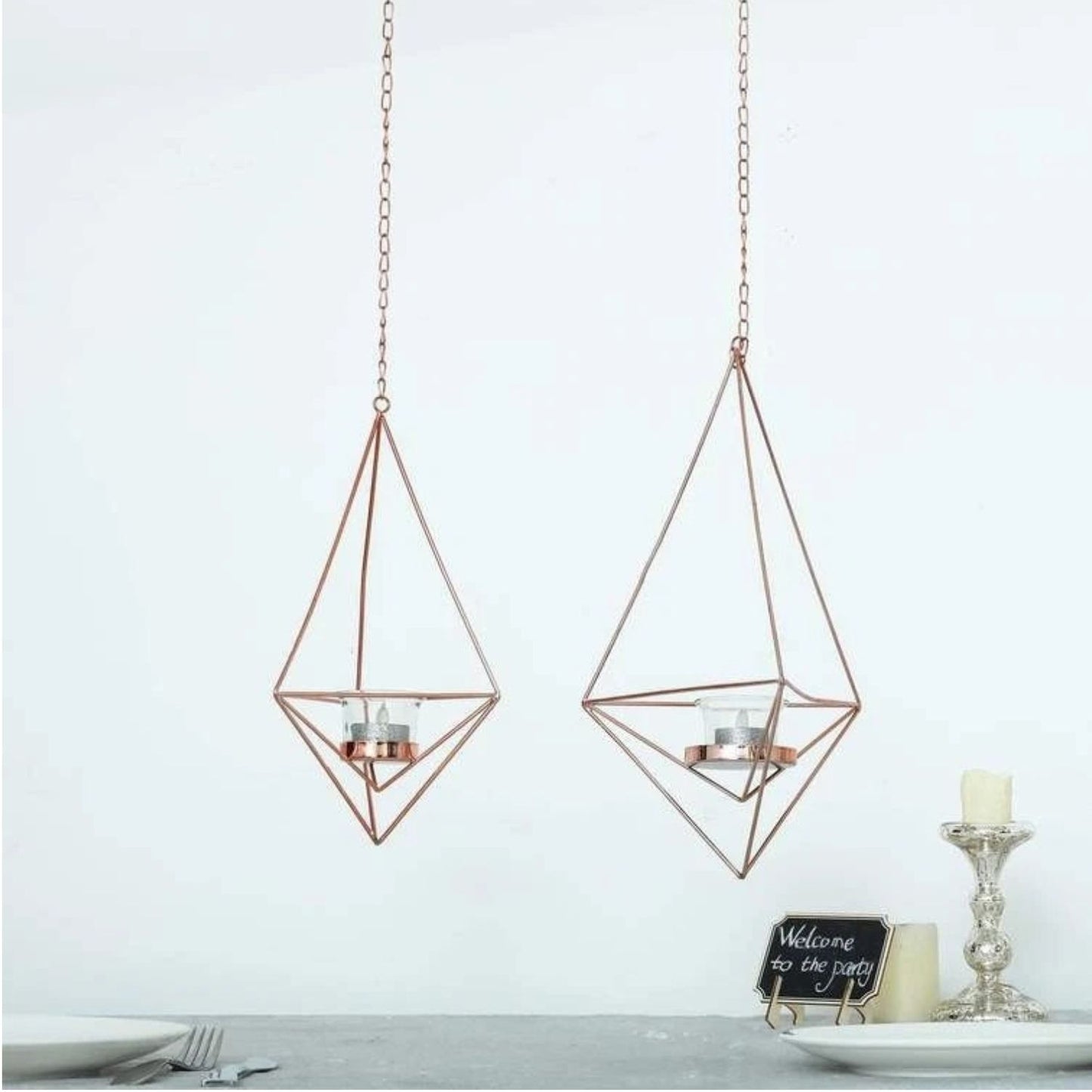 2Pcs Geometric Tealight Candle Holder Lanterns