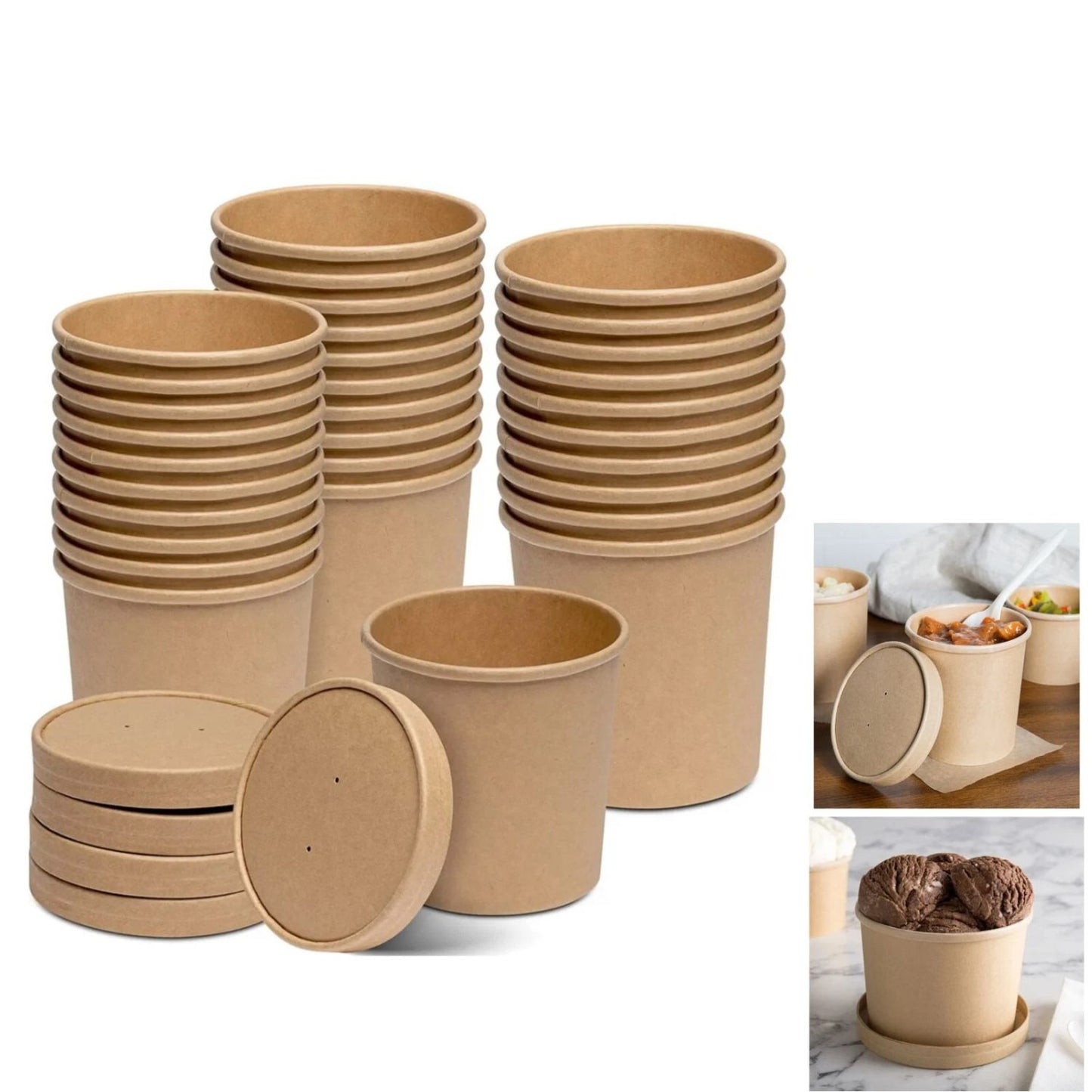 Home Collection 25Pack Kraft Paper Food Cups with Vented Lids
