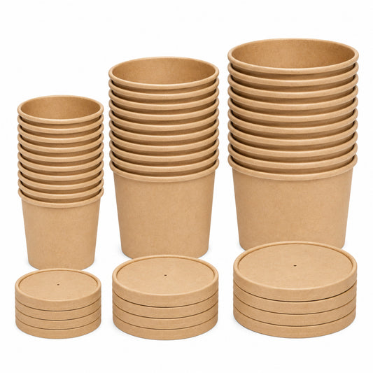 Home Collection 25Pack Kraft Paper Food Cups with Vented Lids