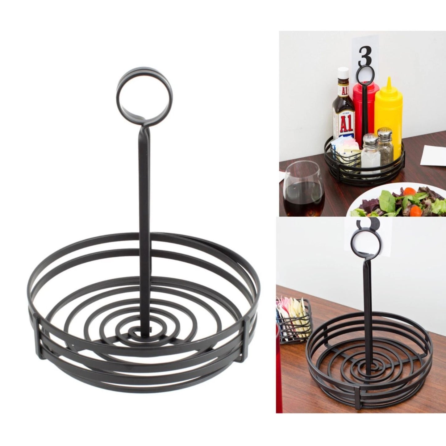 Home Collection Black Iron Metal Condiment Caddy with Card Holder