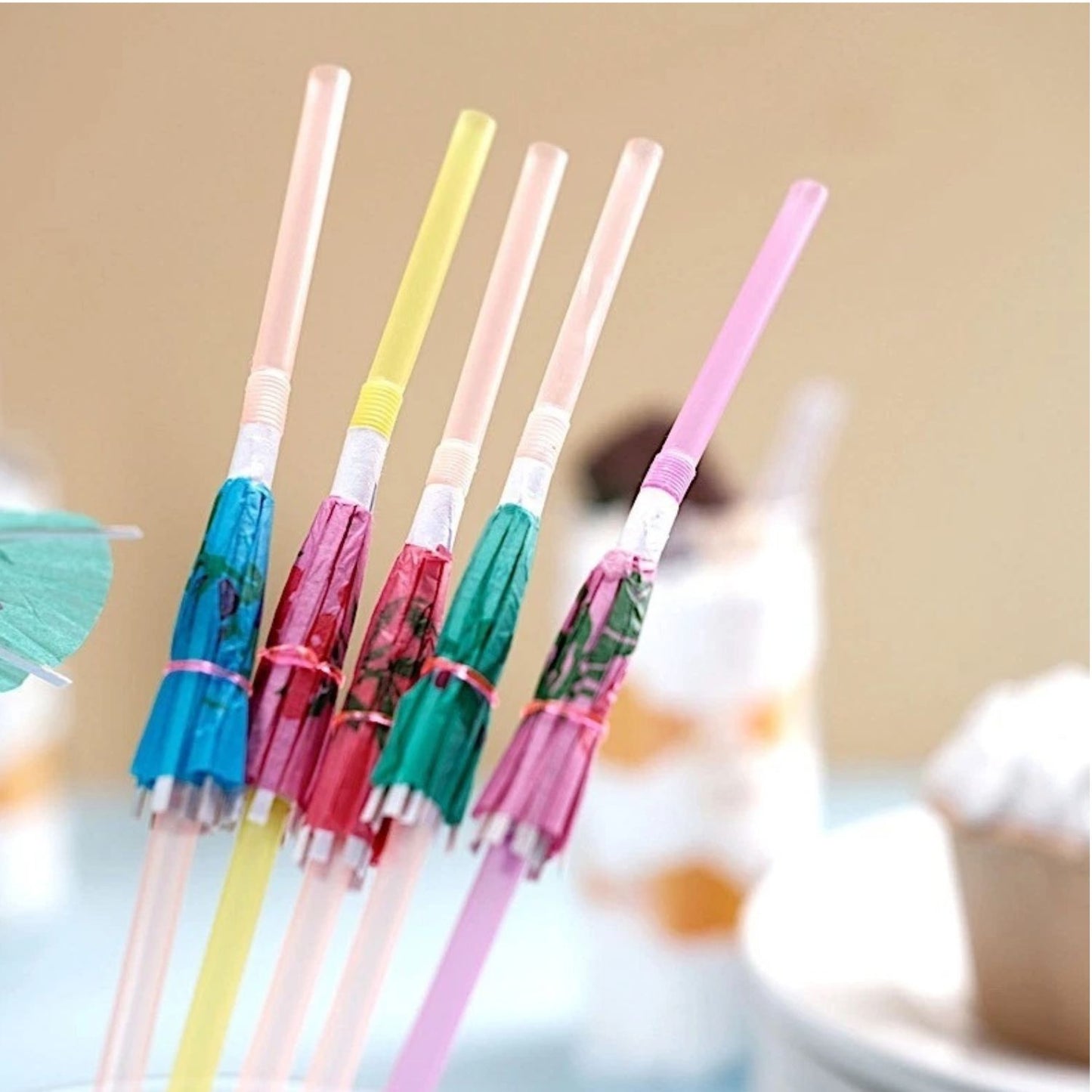 Home Collection Pack of 50 Assorted Mini Umbrella Drinking Straws