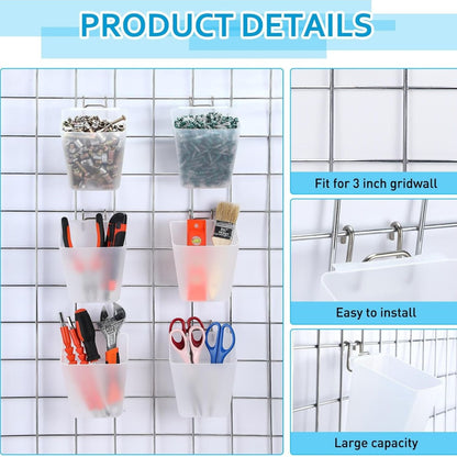 Home Collection Pack of 6 Large Gridwall Storage Bins with Hooks
