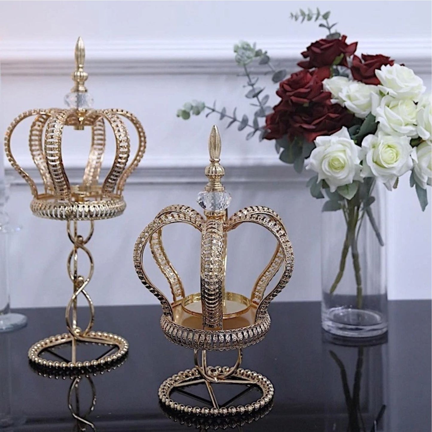 Home Collection Metal Gold Crown Spiral Pillar Candle Holder 13 Inch