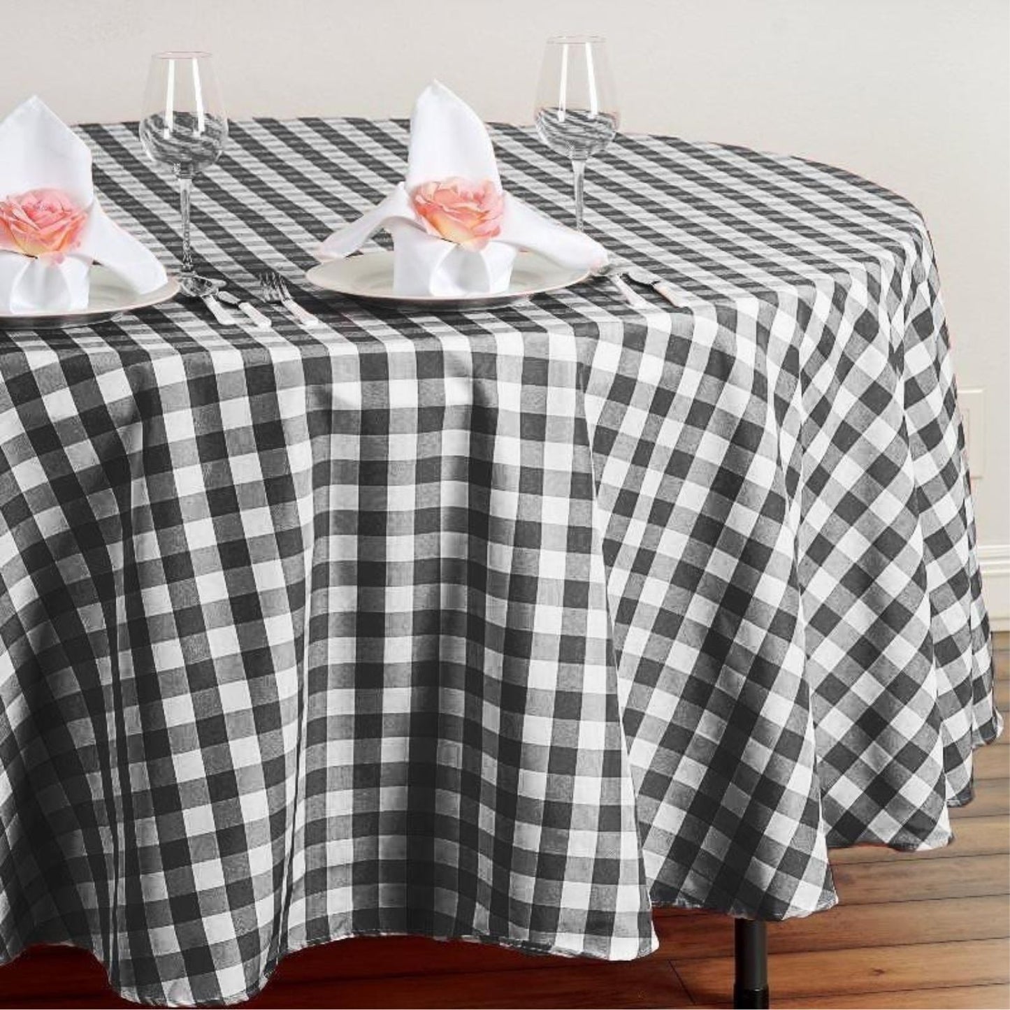 Home Collection Checkered Gingham Polyester Round Tablecloth 108"