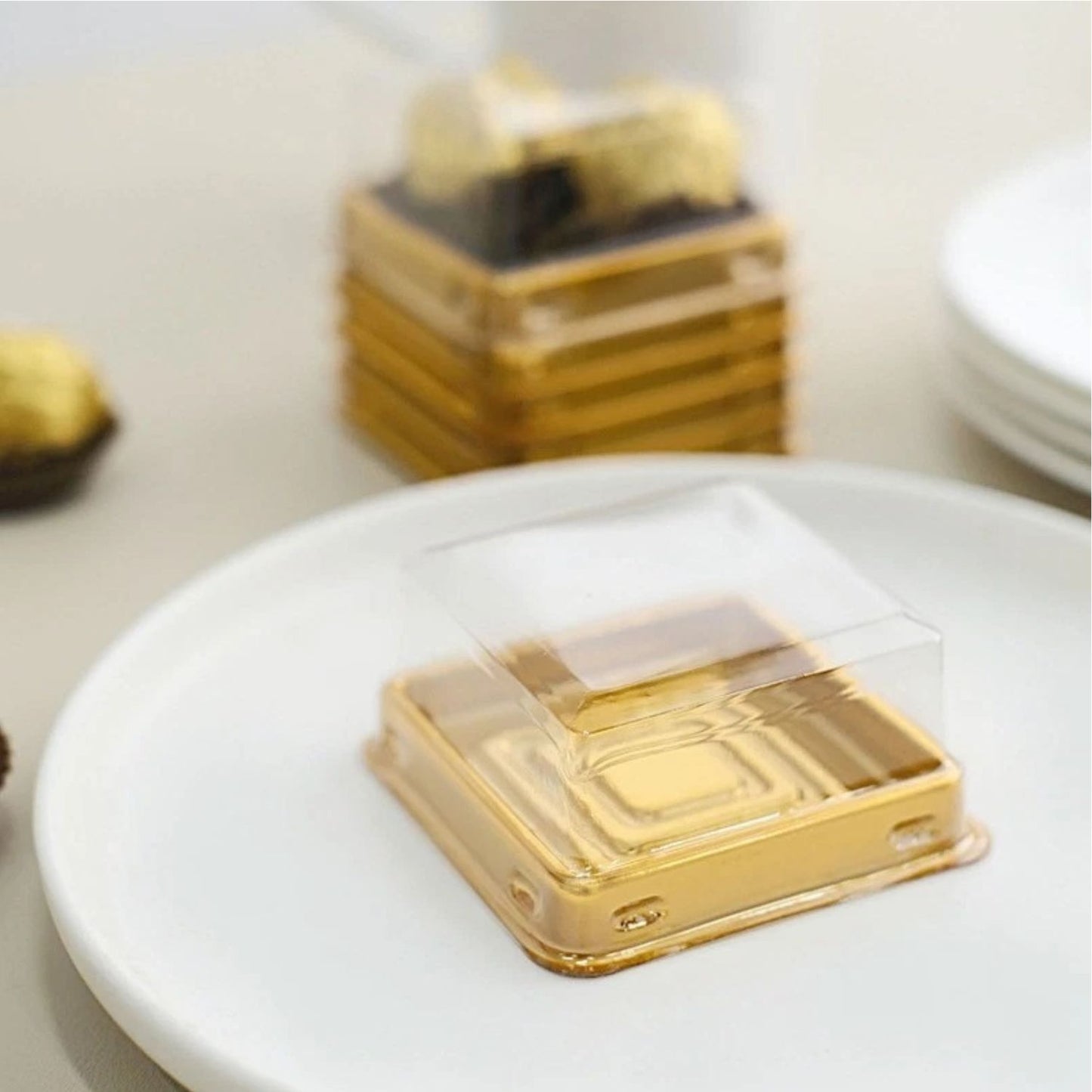Home Collection Pack of 50 Square Gold Clear Mini Cupcake Boxes 3-Inch