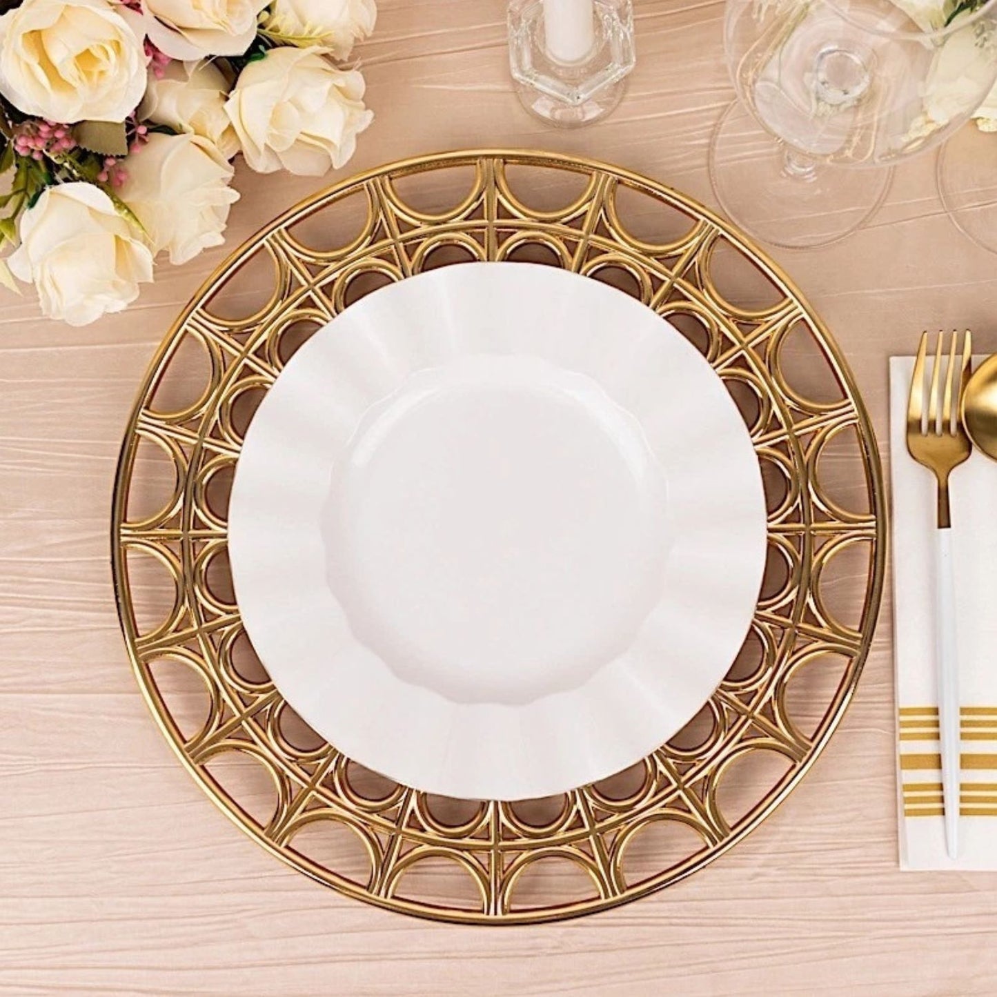 Home Collection Metallic Acrylic Plastic Charger Plates Gold 13 Inch