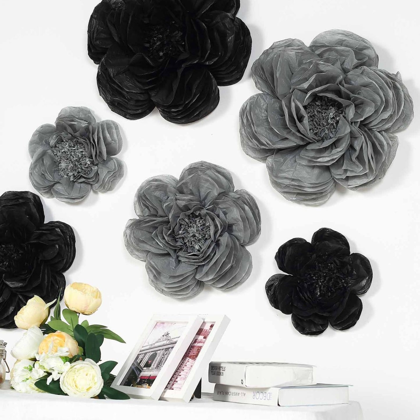 Home Collection Pack of 24 Peonies Paper Tissue Flowers Wall Backdrop