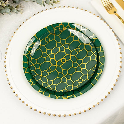 Home Collection Pack of 20 Round Plastic Dinner Plates Gold Geometric Design