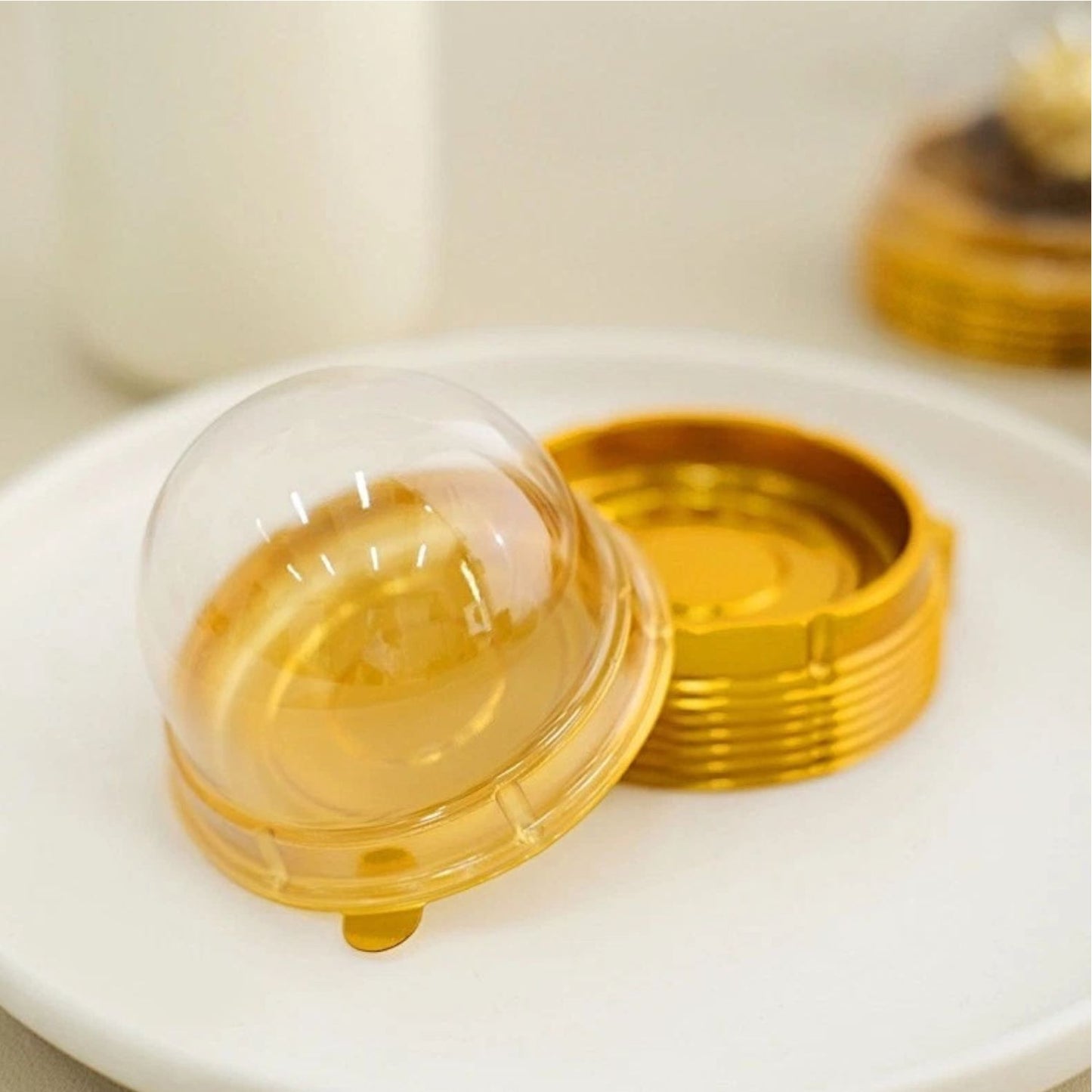Home Collection Pack of 50 Round Mini Cupcake Boxes Clear Gold 3 Inch with Dome Lid
