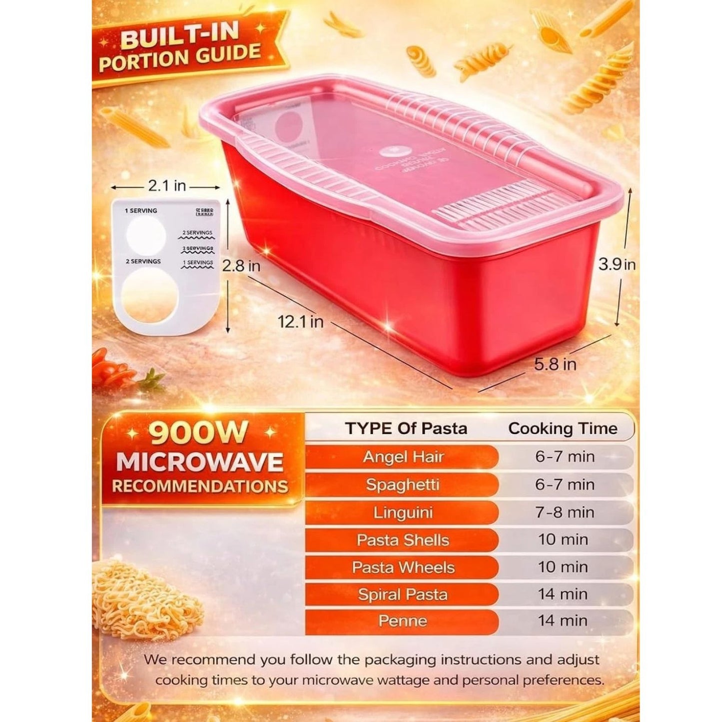 Home Collection Non-Stick Microwave Pasta Cooker with Portion Tool