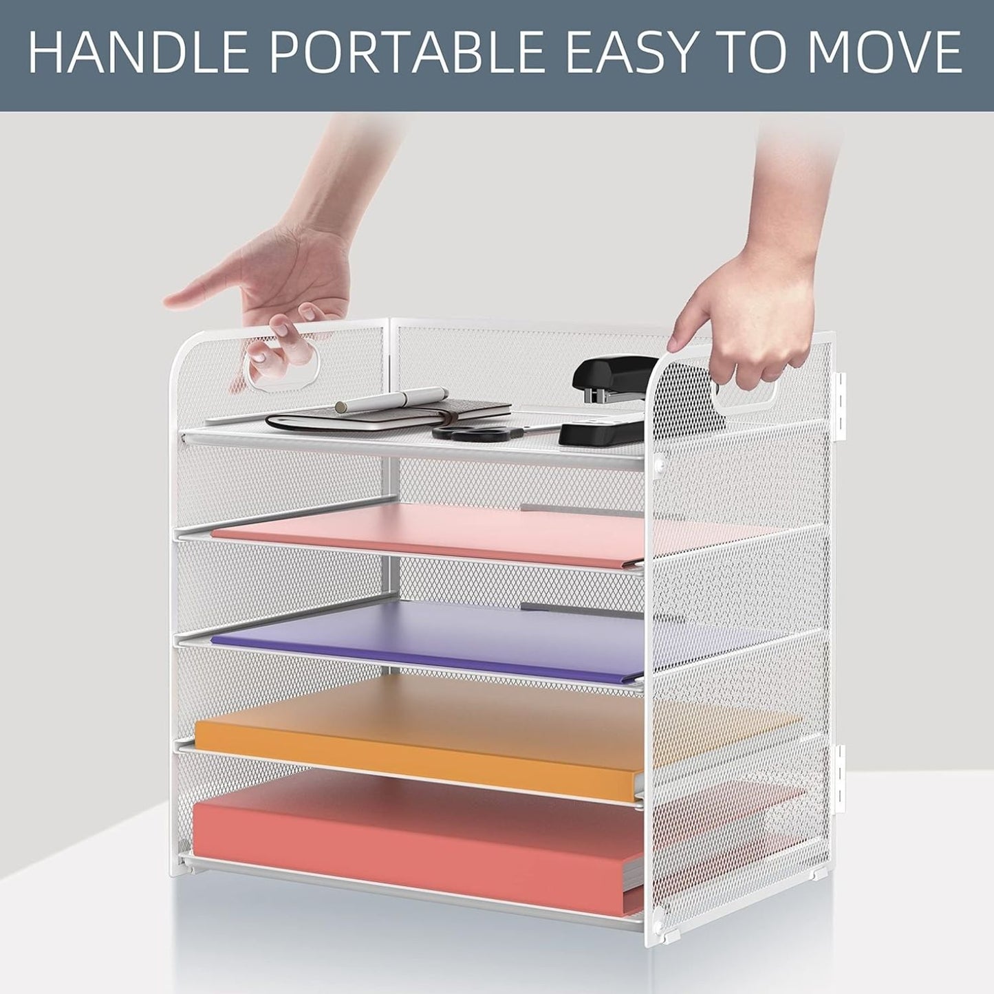 Home Collection 5 Tier Mesh Paper Organizer Letter Tray with Handle Desk File Holder