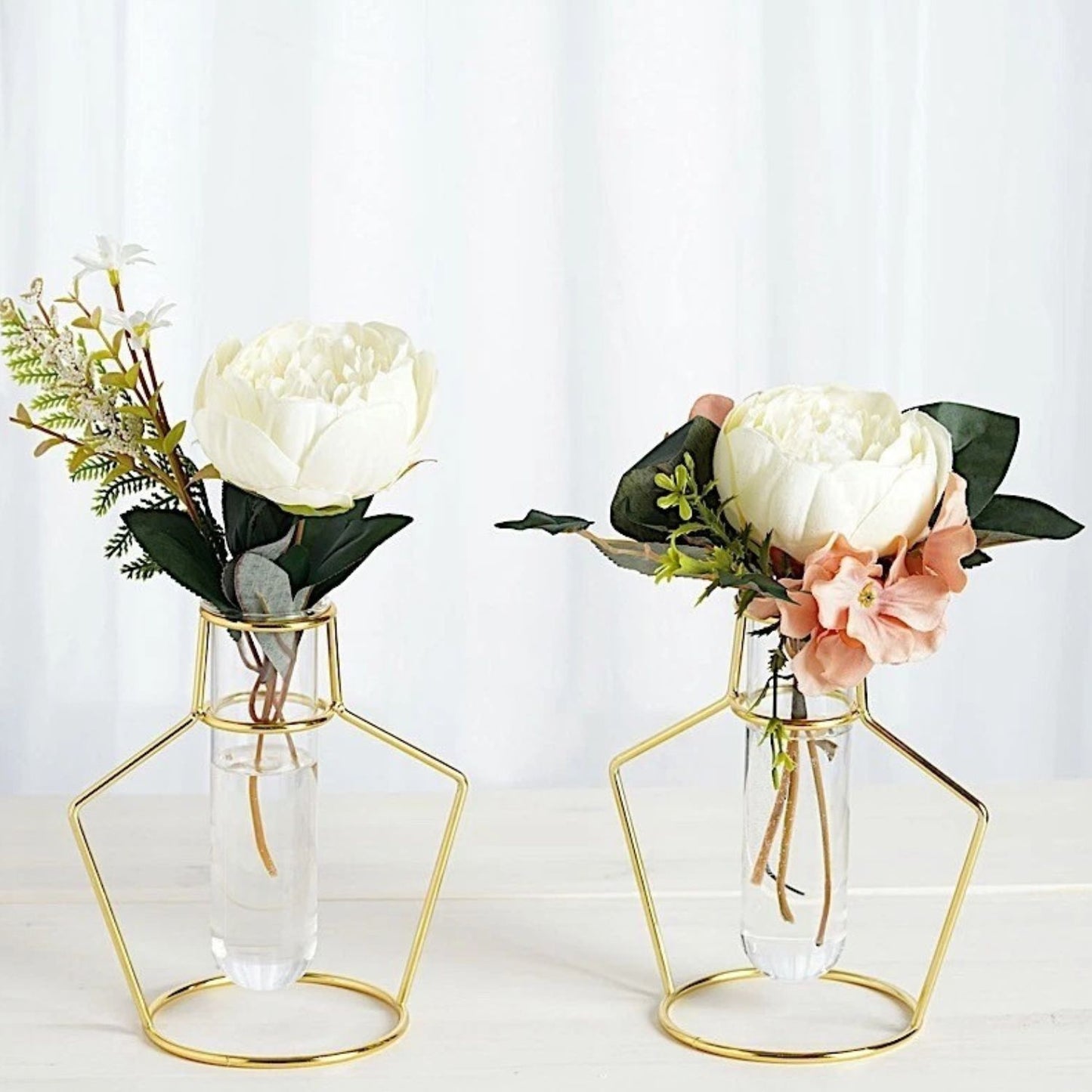 2 Piece Gold Geometric Flower Vase Holders