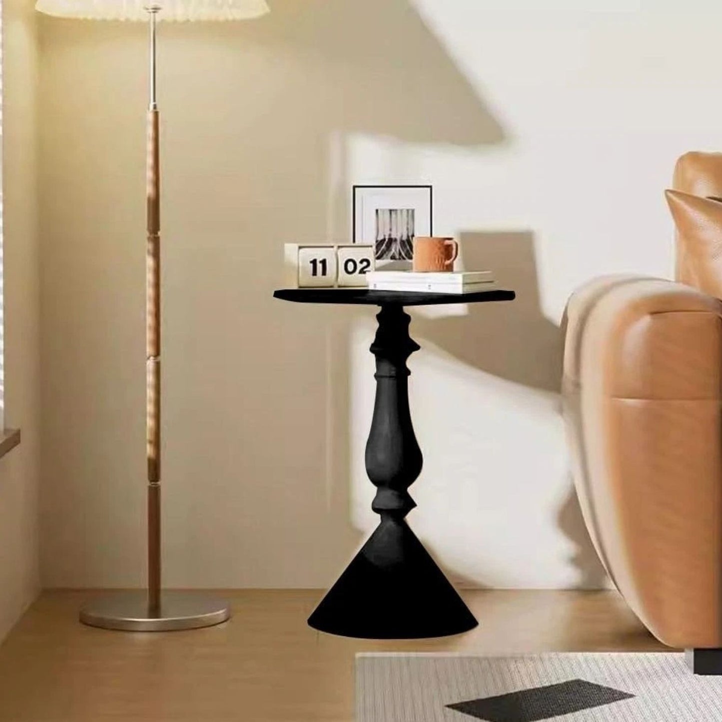 Home Collection Metal Small End Table Vintage Matte Black Round Side Table