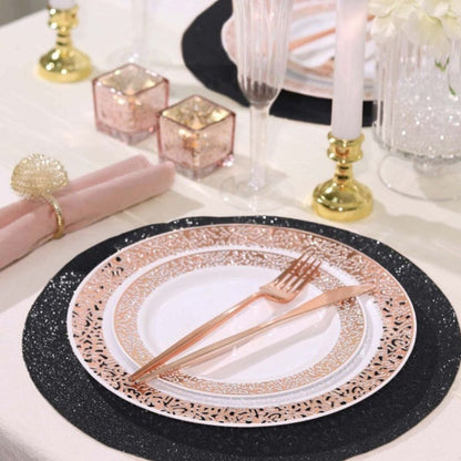 Home Collection Pack of 6 Round Glitter Faux Leather Placemats 13 Inch