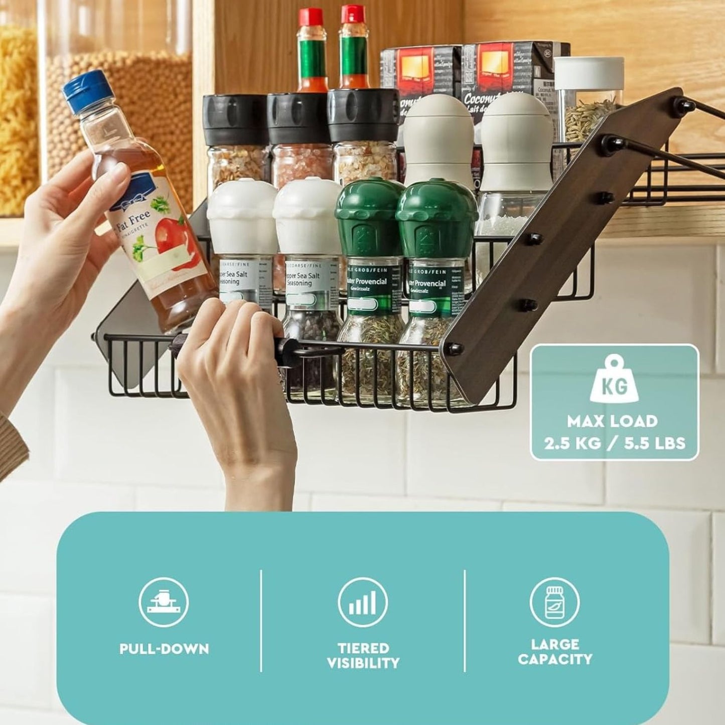 Home Collection 3-Tier Pull-Down Spice Rack Organizer