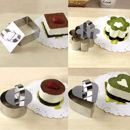 Home Collection Pack of 4 Stainless Steel Mousse Ring Mold Set with Pusher Tool