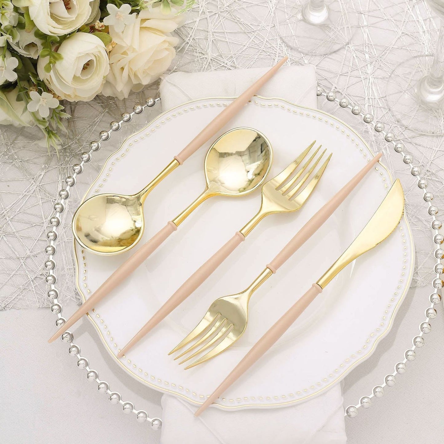 Home Collection Pack of 24 Plastic Cutlery Set Disposable Spoon Fork Knife