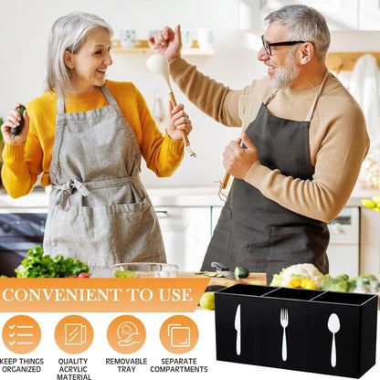 Home Collection Acrylic Cutlery Storage Organizer Bin 3 Section Silverware Caddy