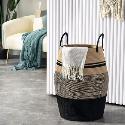Home Collection 105L Large Woven Rope Laundry Hamper and Blanket Storage Basket