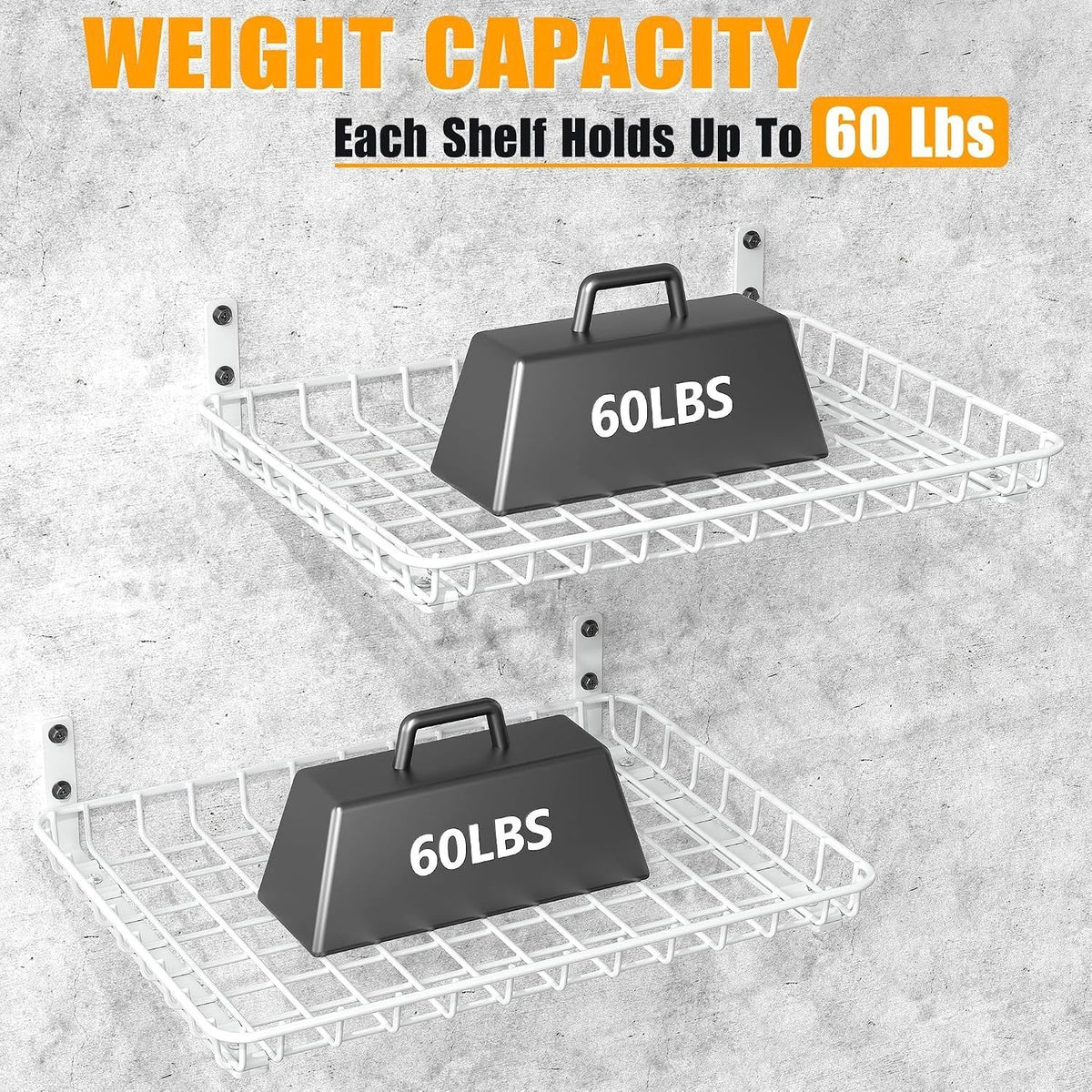 Home Collection Pack of 2 Heavy-Duty Metal Wall Mounted Storage Shelves 18x12 Inch