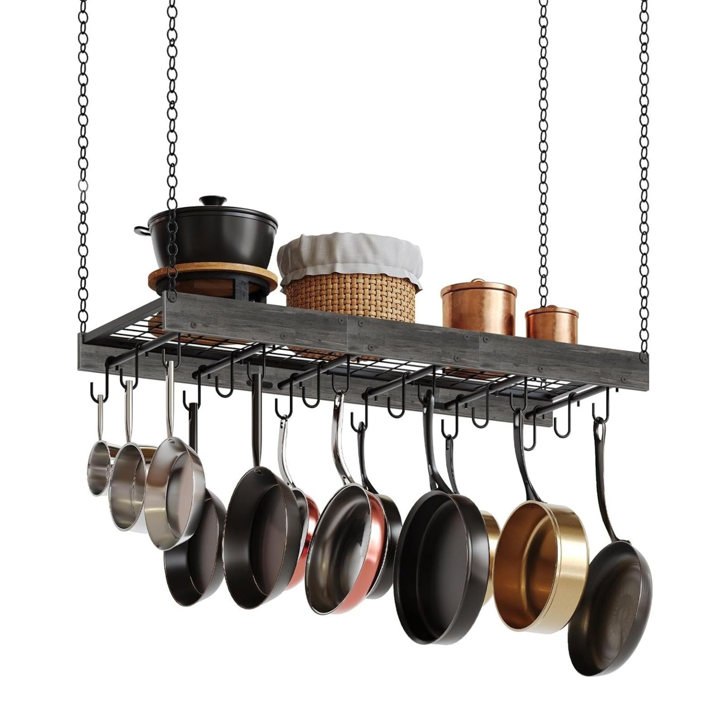 Home Collection Industrial Hanging Pot Rack with Hooks 35.4"