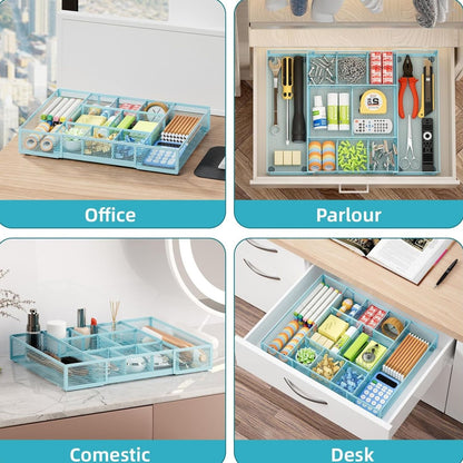 Home Collection Expandable Mesh Desk Drawer Organizer Tray with 10 Adjustable Compartments