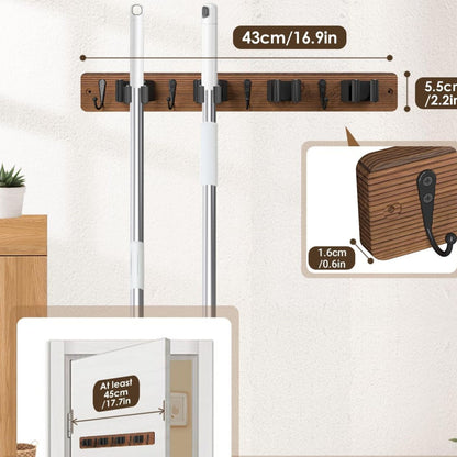 Home Collection Wall Mounted Mop and Broom Holder with 4 Grips and 4 Hooks