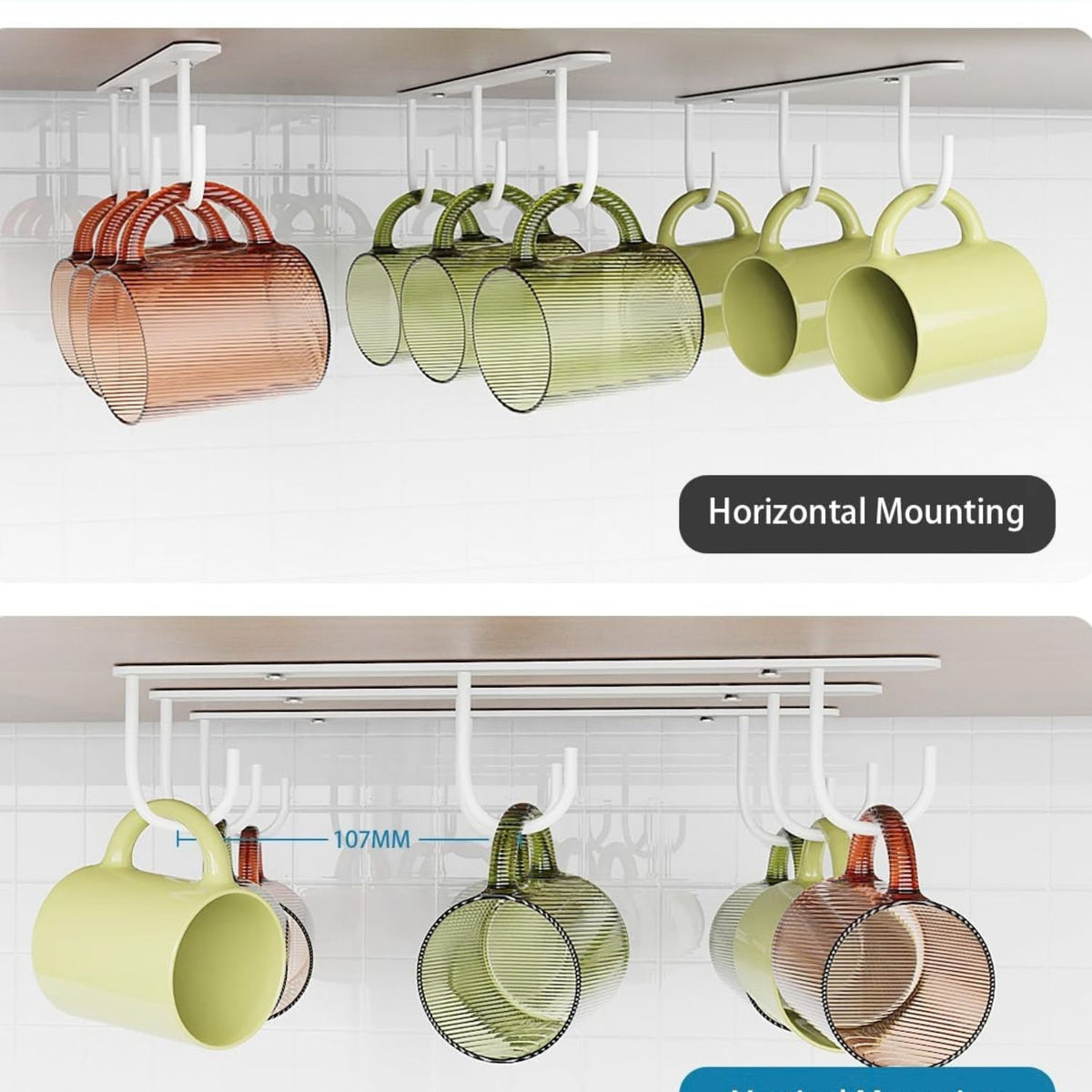 Home Collection Pack of 3 Under Cabinet Mug Holders with 9 Hooks for Cups and Utensils