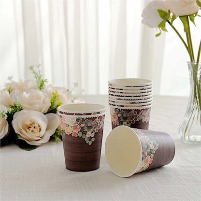 Home Collection Pack of 24 Brown Rustic Wood Print Paper Cups